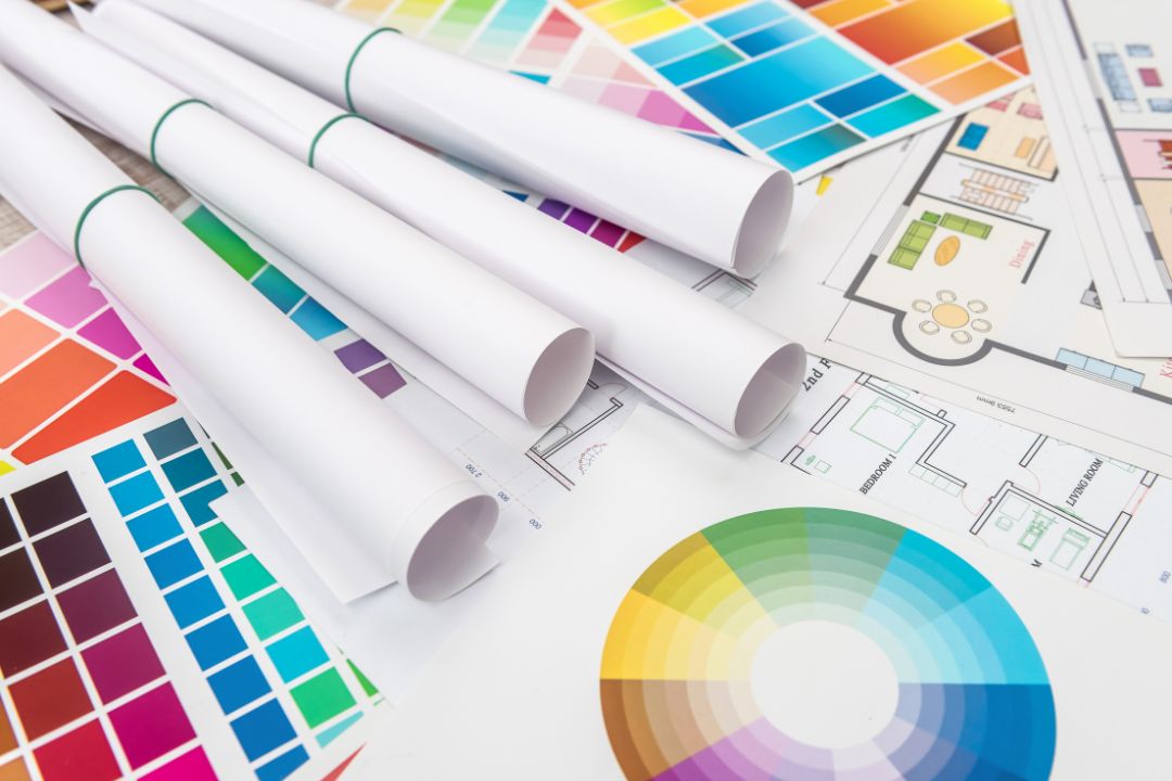 Detalhe de um ambiente, cores e materiais